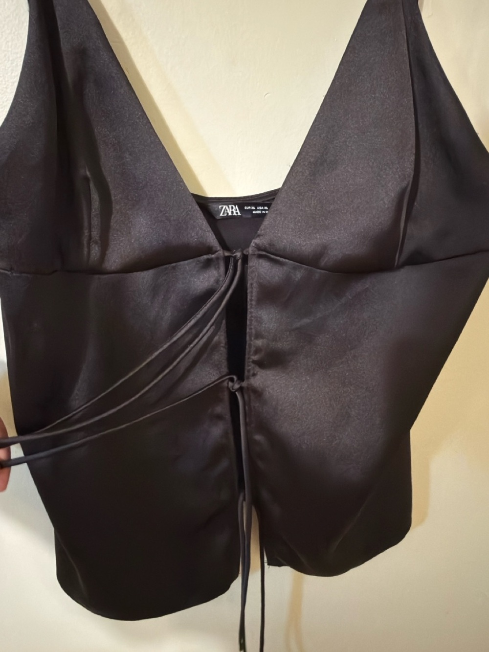 Zara Black Satin Lace-Up Spaghetti Strap Camisole - Picture 2 of 4